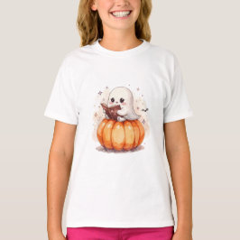 Kawaii Ghost Reading on Pumpkin - Niedliches Hallo T-Shirt