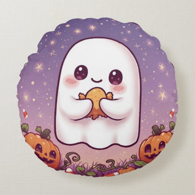Kawaii Ghost Round Pillow 💜👻 Rundes Kissen (Vorderseite)