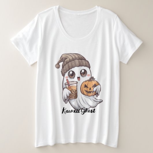 Kawaii Ghost T - Shirt - Cosy Hat, Boba Tea & Pump (Design vorne)