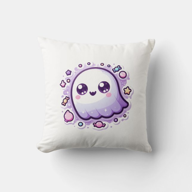 Kawaii Ghost Throw Kissen Niedliche Pastelle Hallo (Vorderseite)