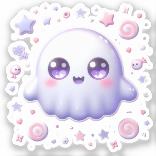 Kawaii Ghost Vinyl Sticker - Niedliche Pastel Hall (Vorderseite)