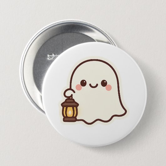 Kawaii Ghost with Lantern - Niedlich Spirit Design Button (Vorne & Hinten)