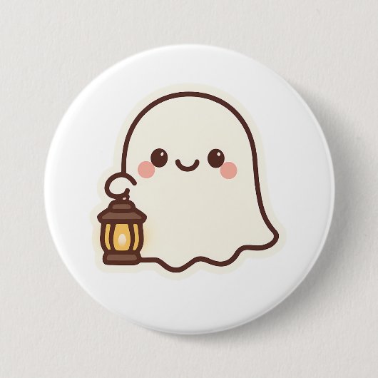 Kawaii Ghost with Lantern - Niedlich Spirit Design Button (Vorderseite)