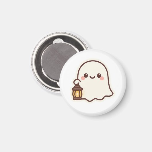 Kawaii Ghost with Lantern - Niedlich Spirit Design Magnet (Vorderseite/Rückseite)