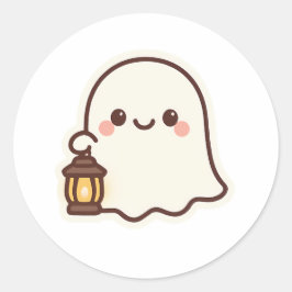 Kawaii Ghost with Lantern - Niedlich Spirit Design Runder Aufkleber