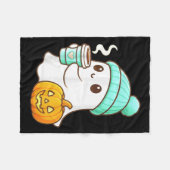 Kawaii Ghost With Pumpkin Coffee Cozy Halloween Au Fleecedecke (Vorderseite (Horizontal))