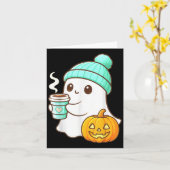 Kawaii Ghost With Pumpkin Coffee Cozy Halloween Au Karte (Gelbe Blume)
