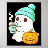 Kawaii Ghost With Pumpkin Coffee Cozy Halloween Au Poster (Vorne)