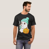 Kawaii Ghost With Pumpkin Coffee Cozy Halloween Au T-Shirt (Vorne ganz)