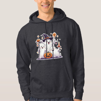 Kawaii Ghosts Halloween Hoodie- Gray Sweatshirt