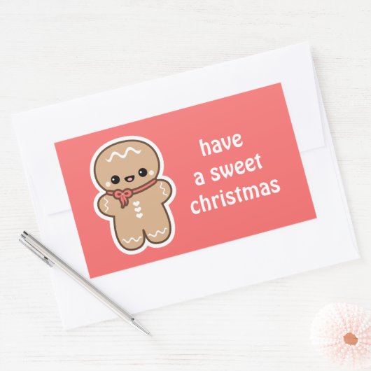 Kawaii Gingerbread Man Christmas Rechteckiger Aufkleber (Umschlag)