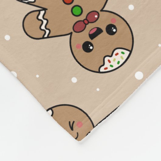 Kawaii Gingerbread Man Pattern Fleecedecke (Ecke)