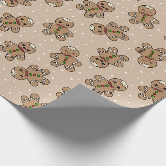 Kawaii Gingerbread Man Pattern Geschenkpapier (Ecke)