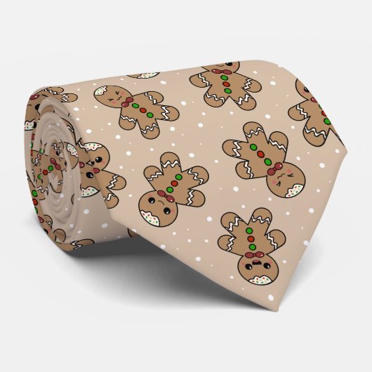 Kawaii Gingerbread Man Pattern Krawatte (Gerollt)
