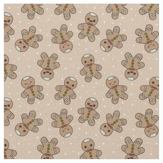 Kawaii Gingerbread Man Pattern Stoff (Nahaufnahme)