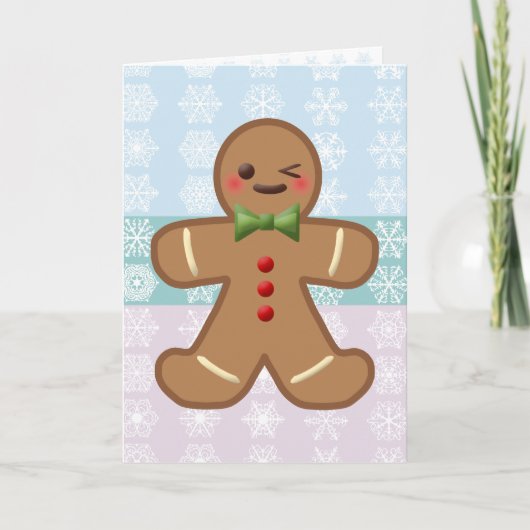 Kawaii Gingerbread Man & Snowflakes Feiertagskarte (Vorderseite)