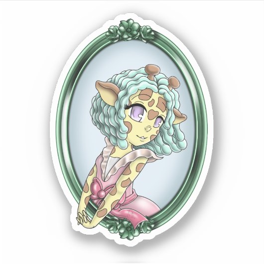 Kawaii Giraffe Anime Girl Aufkleber (Vorderseite)