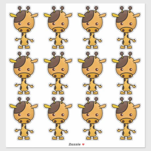 Kawaii Giraffe Orange Brown Aufkleber (Blatt)