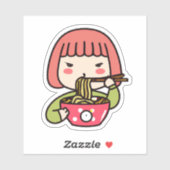 Kawaii Girl frisst Ramen mit Chopsticks Aufkleber (Blatt)