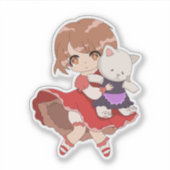 Kawaii Girl mit Kitty Plush Aufkleber (Vorderseite)