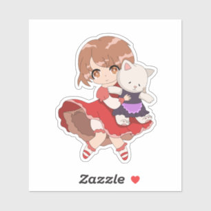 Kawaii Girl mit Kitty Plush Aufkleber