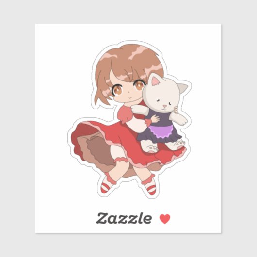 Kawaii Girl mit Kitty Plush Aufkleber (Blatt)