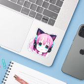 Kawaii Girl mit Kopfhörern auf Aufkleber (Laptop mit iPhone)