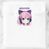 Kawaii Girl mit Kopfhörern auf Runder Aufkleber (Tasche)