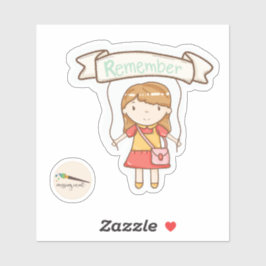 Kawaii Girl mit Remember Plaque Scrapbooking Aufkleber
