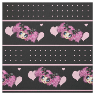 Kawaii Girl PinkP - trendige schwarz-rosa Herzen Stoff