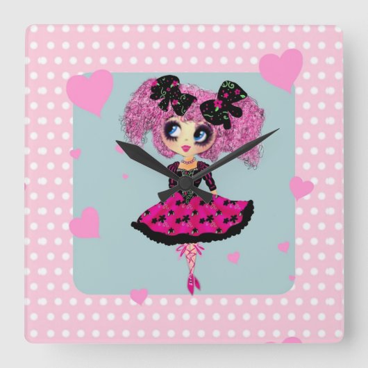 Kawaii Girl PinkyP - Promprinzessin Quadratische Wanduhr (Vorderseite)