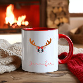 Kawaii Girl Reindeer Face Custom Name Christmas Zweifarbige Tasse