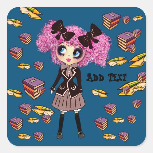 Kawaii Girl Student Geschenke mit PinkyP Quadratischer Aufkleber (Vorderseite)