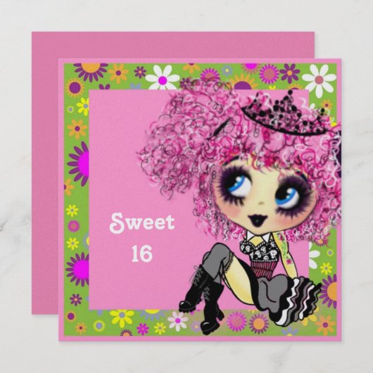 Kawaii Girl Sweet 16 PinkyP Einladung (Vorne/Hinten)