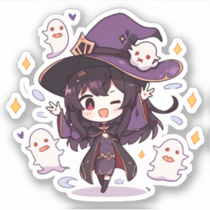 Kawaii Girl und Ghosts Aufkleber