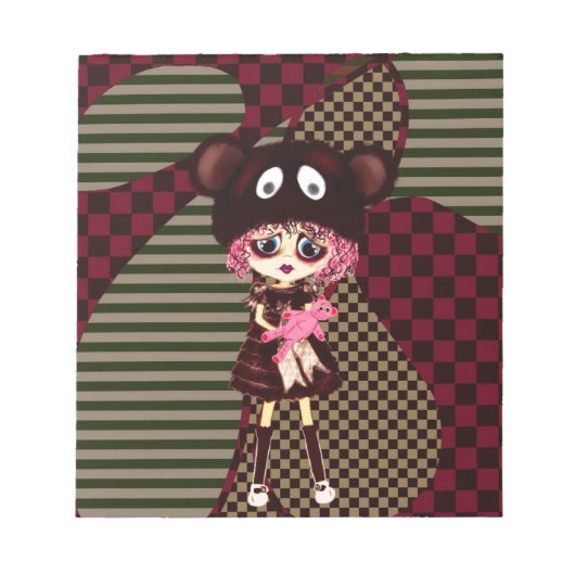 Kawaii Girl, warum so traurig? Kind mit Bär weinen Notizblock (Vorderseite)