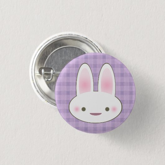 KAWAII glücklich BUNNY GINGHAM NIEDLICHE GESICHT Button (Vorne & Hinten)