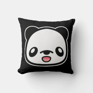 Kawaii Glücklicher Panda Auf Schwarz Kissen
