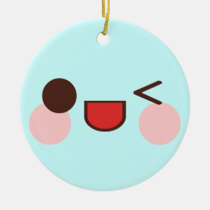 Kawaii Glückliches Zwinkerndes Gesicht-Ornament Keramikornament