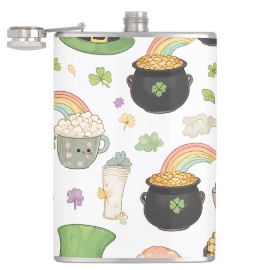 Kawaii Glücksbringer St. Patrick's Day Goldtopf Flachmann (Geöffnet)