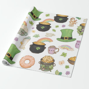 Kawaii Glücksbringer St. Patrick's Day Goldtopf Geschenkpapier