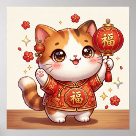 Kawaii Glückskatze Chinesisches Neujahrsfest Later Poster
