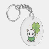 Kawaii Glückskatze Schlüsselanhänger - St. Patrick (Vorderseite links)