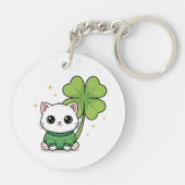 Kawaii Glückskatze Schlüsselanhänger - St. Patrick (Rückseite)