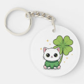 Kawaii Glückskatze Schlüsselanhänger - St. Patrick (Vorderseite)