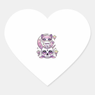 Kawaii Gothic Cat Pastel Gothic Goth Cat _4 Herz-Aufkleber