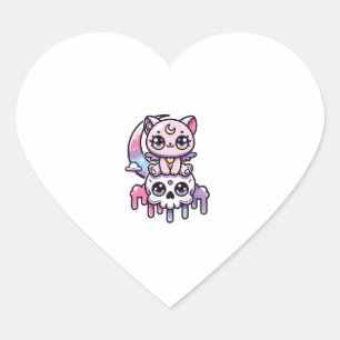 Kawaii Gothic Cat Pastel Gothic Goth Cat Herz-Aufkleber