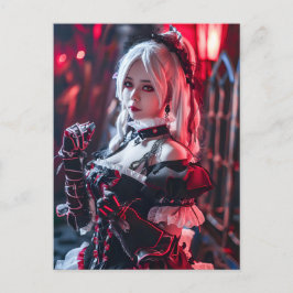 Kawaii Gothic Cosplay Maid Portrait Postkarte
