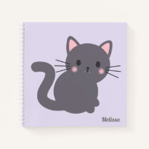 Kawaii Graue Katze Lila Personalisiertes Notizbuch