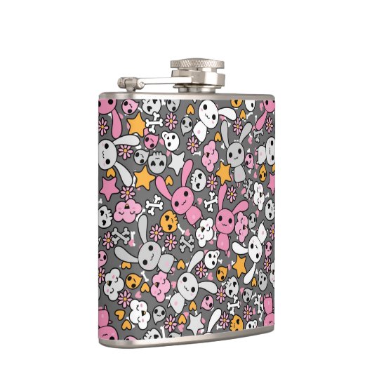 kawaii Graumuster Flachmann (Rechts)